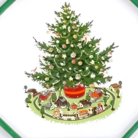 Pfaltzgraff HERITAGE CHRISTMAS TREE Ornament flat porcelain octagon 1990 90s - Picture 3 of 6
